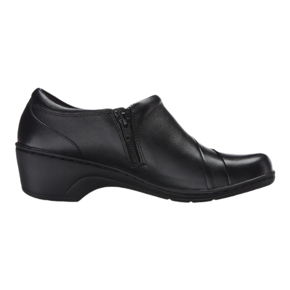 NWT Clarks Black Leather Slip on Side Zip Loafer Shoe Size 11 Wide - Picture 2 of 15